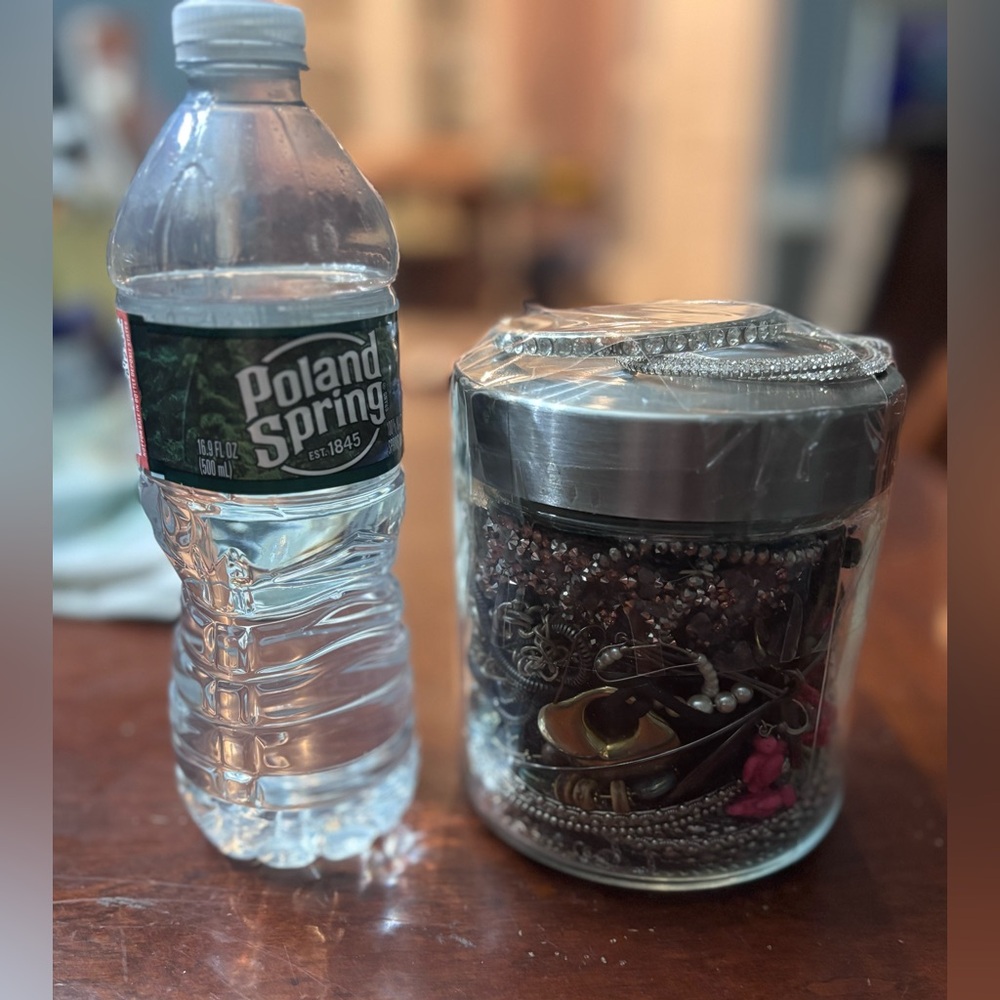 Medium Mystery Jewelry jar w lid preloved wearable costume.